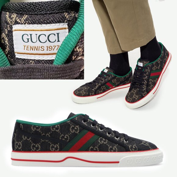 GUCCI MENS SNEAKERS TENNIS 1977 GG SUPREME BLACK DENIM SHOES sz 13.5 14 US - Picture 1 of 16